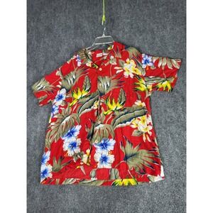 Makai Beach‎ Floral Hawaiian Shirt Tropical Button Up Red Men Sz Medium Travel